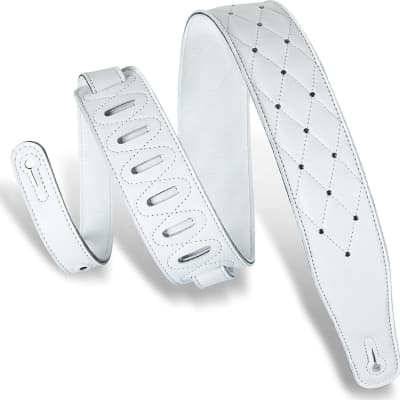 Levy's MG26DSWH 2.5" Garment Leather Guitar Strap, Tufted Design, White/Silver image 1