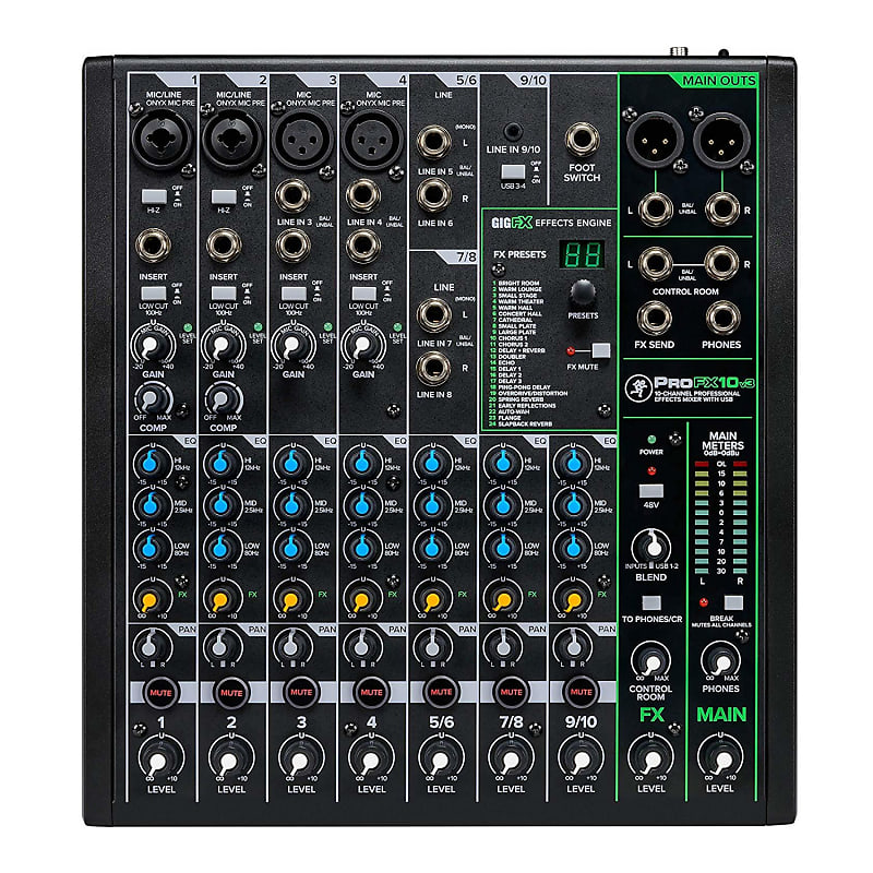 Mackie ProFXv3 Series, 10-Channel Professional Effects Mixer with USB recording interface, Stereo Input +28 dBu Main mix XLR Onyx Mic Preamps and GigFX effects engine - Unpowered (ProFX10v3) image 1