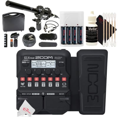 Zoom G1X Four Guitar Multi-Effects Processor With Built-In Expression Pedal + VidPro 1"Pr Shotgun Microphone Kit + Rechargeable Battery & Charger + 3pc Cleaning Kit image 1