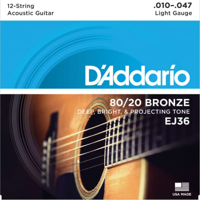 D'Addario EJ36 80/20 Bronze 12-String Guitar Strings Light .010-.047 image 1