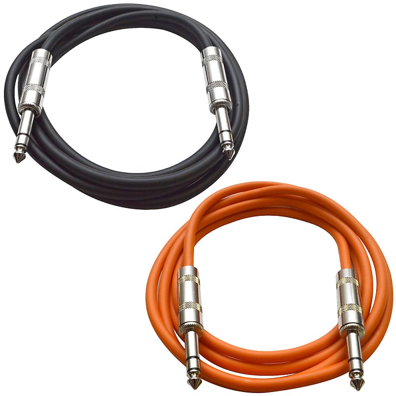 2 Pack of 1/4" TRS Patch Cables 2 Foot Extension Cords Jumper Black and Orange image 1