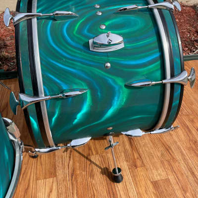 1960s Sonor Teardrop Drum Set Multi-Brilliant Turquoise Satin Flame Blue/Green 20/12/16/5x14 image 17