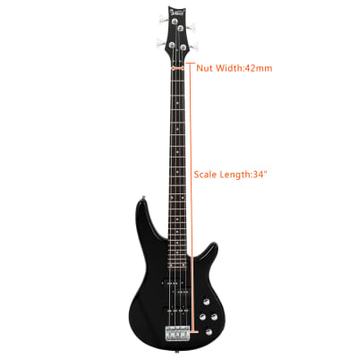 Glarry GIB Electric Bass Guitar Full Size 4 String 2020s - Black image 10