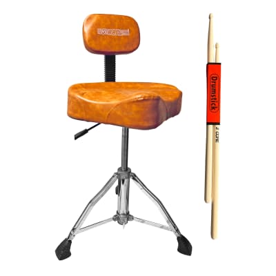 5 Core Drum Throne with Backrest Brown Thick Padded Saddle Drum Seat Comfortable Motorcycle Style Drum Chair Stool Air Adjustable Double Braced Tripod Legs for Drummers  DS CH BR REST-LVR image 1