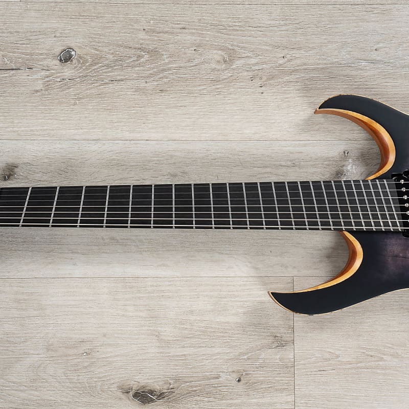 Guitarra Mayones Duvell Elite 7, diapasón de ébano de 7 cuerdas brillo  ráfaga púrpura sucia