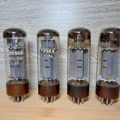 Nice 70's TESLA EL34 6CA7 brown base matched quad made in Nice 70's TESLA EL34 6CA7 brown base matched quad made in