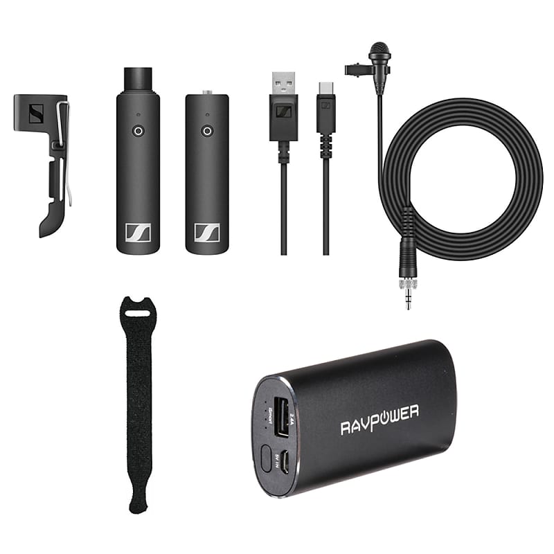 Sennheiser XSW-D LAVALIER SET Wireless Microphone with RAVPower Luster  6700mAh Charger & Fastener Straps 10-Pack Bundle