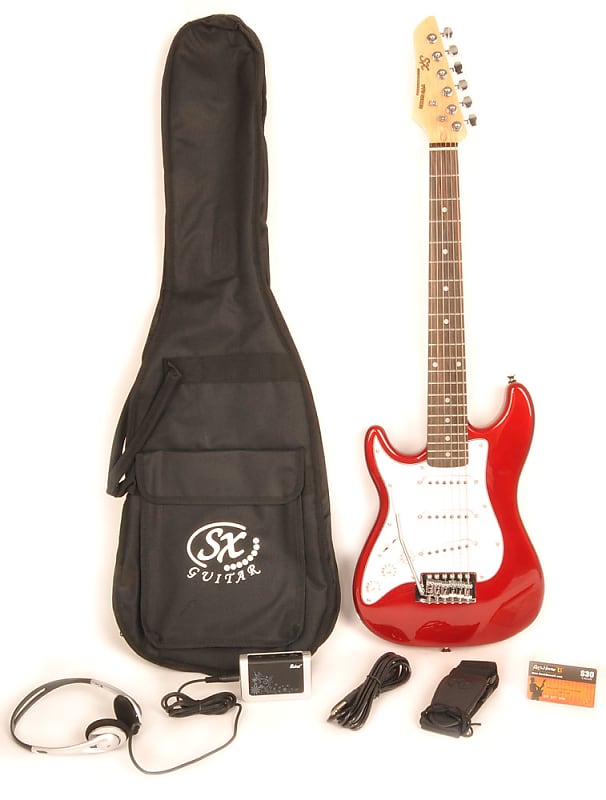 SX 1/2 Size Left Handed Electric Guitar Package w/Bag Cord Video RST 1/2 CAR Short Scale Left Red image 1