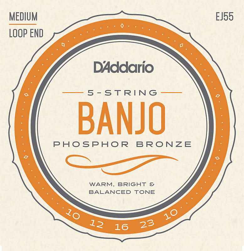 D'Addario EJ55 5-String Phosphor Bronze Medium Banjo Strings, 10-23 image 1