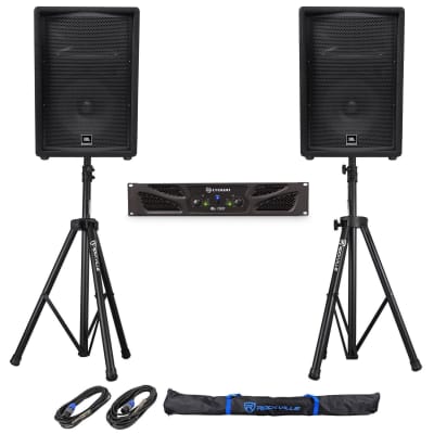 (2) JBL Pro JRX212 12" 2000w 8 Ohm PA/DJ Speakers+Crown Amplifier+Stands+Cables image 1