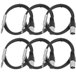 Seismic Audio SATRXL-M2BLACK6 XLR Male to 1/4" TRS Male Patch Cables - 2' (6-Pack)