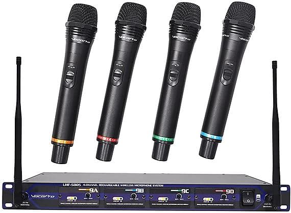 VocoPro UHF5805 Quad Rechargable Wireless Mic Sys Reverb