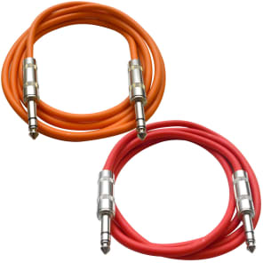 Seismic Audio SATRX-2-ORANGERED 1/4" TRS Patch Cables - 2' (6-Pack)