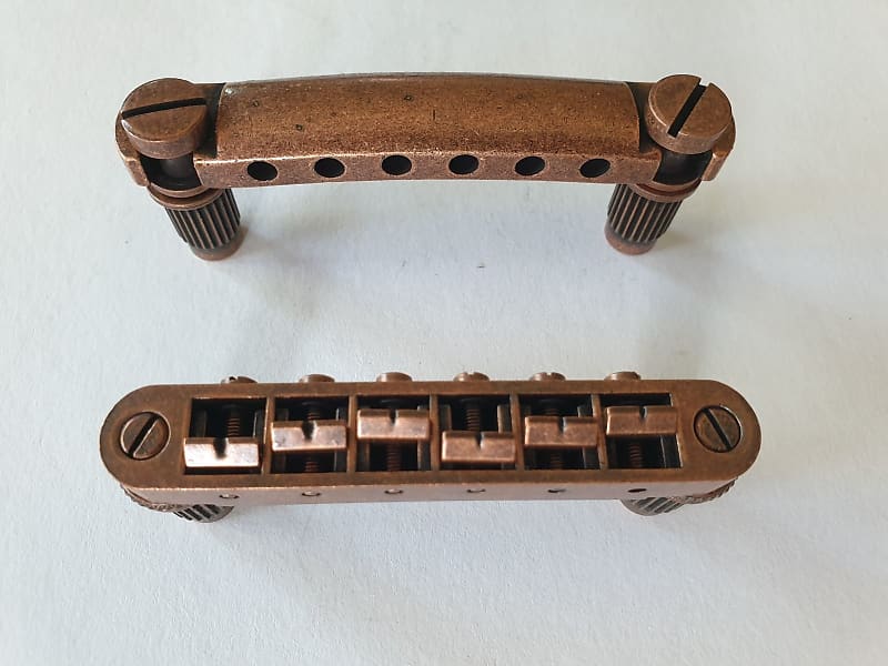 Set relic aged antique bronze tune o matic bridge + tailpiece Reverb