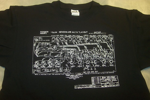 Fender Twin Reverb AA270 70's Black Schematic T Shirt image 1