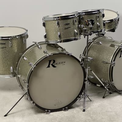 Rogers 22/20/12/13/16/5x14" VIDEO 60's Holiday Drum Set - Silver Sparkle Brockstein's Music image 4