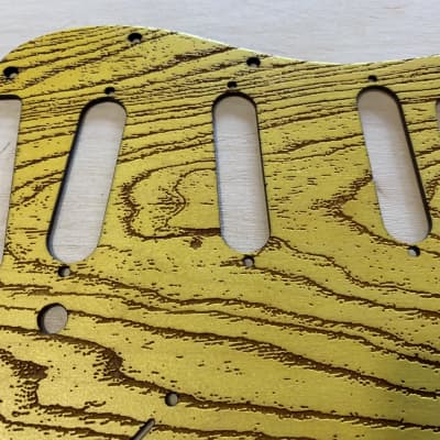 US made satin yellow swamp ash grain laser engraved Baltic birch wood pickguard for Stratocaster image 2