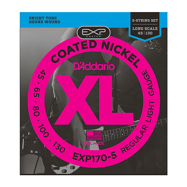 D'Addario EXP170-5 Coated 5-String Bass Guitar Strings Light 45-130 Long Scale image 1