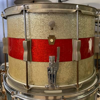 Ludwig 10x15 Keystone  Badge Marching Snare 1960s White/Red Sparkle image 1