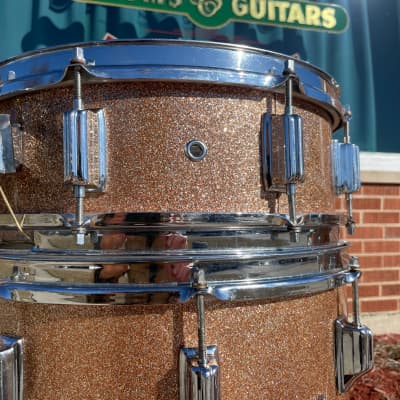1960s Rogers Holiday Drum Set w/ Snare Pink Champagne Pearl Sparkle 20/12/14/5x14 image 9