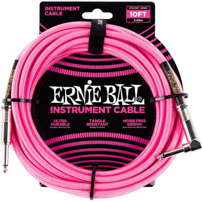 Ernie Ball 6078 Braided Instrument Cable, 10ft/3m, Neon Pink for sale