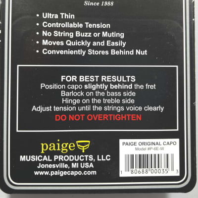 Paige Capo 6 string Black P6EW Wide Low Profile image 2