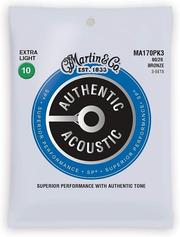 Martin MA170 Authentic Acoustic SP 80/20 Bronze Acoustic Guitar Strings - Extra Light (.10 - .47) image 1