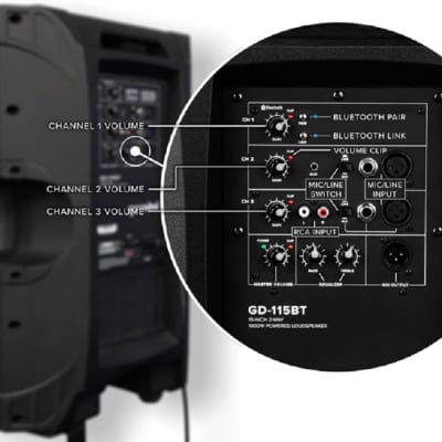 Gemini GD-115BT 1000-Watt Active PA Speaker with Bluetooth - Black image 2