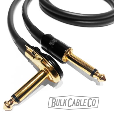4 FT - Mogami 3082 Speaker Cable - Pancake Right Angle RA to Short Straight Stubby ST 1/4" Connectors - Black Housing / Gold Plug - Amp Head To Cabinet