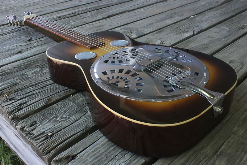 Dobro D-style Wood Body Square Neck Resonator Guitar 1980's Sunburst image 1