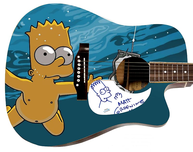 Matt Groening w Bart Sketch Signed 1:1 The Simpsons Graphics Photo Guitar ACOA image 1