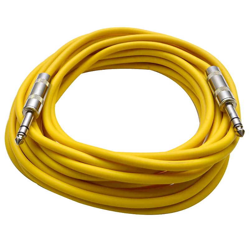 SEISMIC AUDIO - Yellow 1/4" TRS 25' Patch Cable - Balanced - Effects, EQ, Mixer image 1