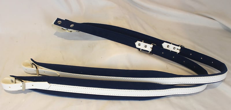 New Black Leather White Fuselli Accordion Shoulder Straps Width (4.5cm /  1.8in) Length (85~105cm / 33.5~41.3in)