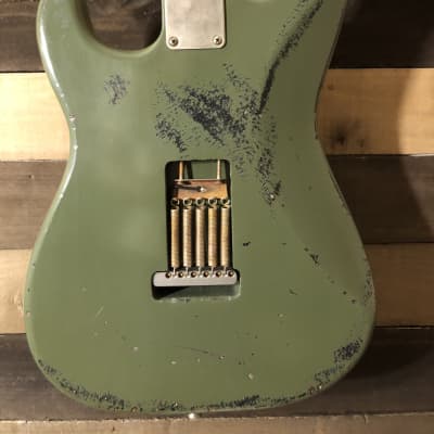 Von K Guitars S-Time ODAS Stratocaster F Hole Aged Olive Drab Army Star Nitro Lacquer Finish image 8