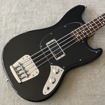 2008 Fender Mustang Bass Black w Matching Headstock MIJ Japan Chrome Logo USA EMG H4A Mod for sale