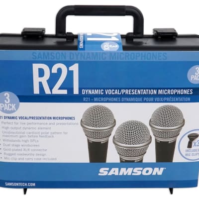 Samson R21 3-Pack Dynamic Vocal Cardioid Handheld Microphones+Mic Clips+Case image 5