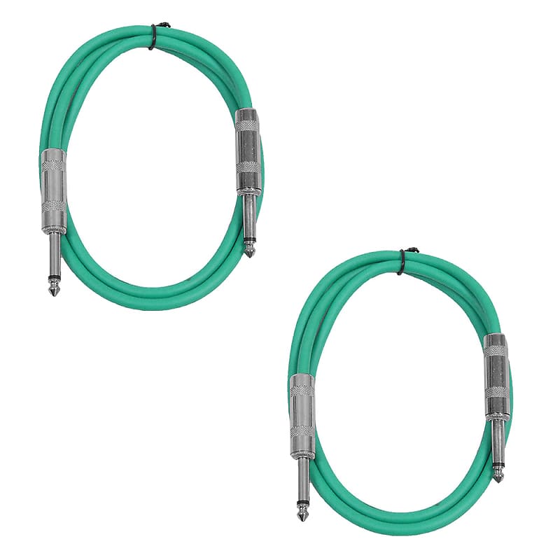 2 Pack of 2 Foot 1/4" TS Patch Cables 2' Extension Cords Jumper - Green & Green image 1