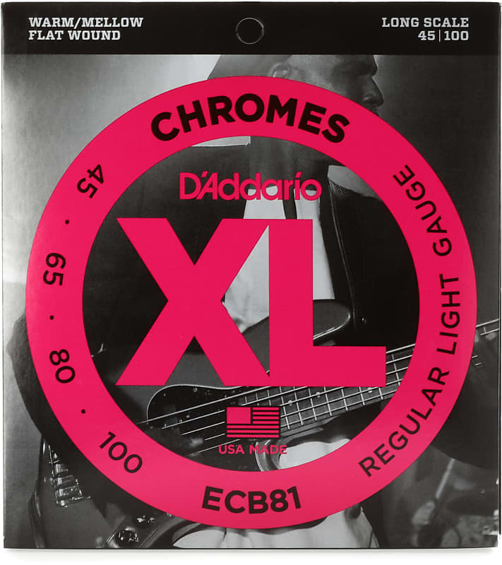 D'Addario ECB81 Chromes Flatwound Bass Guitar Strings - .045-.100 Light Long Scale image 1