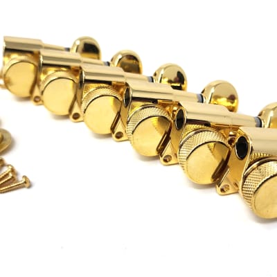Carparelli 6-IN-LINE Electric Locking Machine Heads Tuners Classic Button Gold for sale