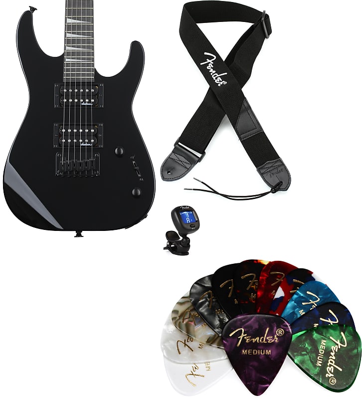 Jackson Dinky Minion JS1X - Black Bundle with Fender 2" Polyester Logo Strap - Black with White Logo... (4 Items) image 1