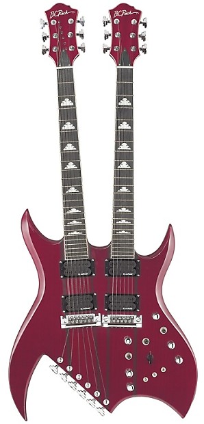 B.C. Rich B612TRHC Birch Doubleneck Solid-Body Electric Guitar with Case, Trans Red image 1