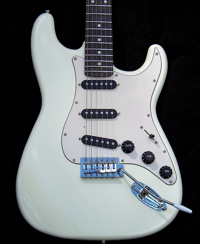 Solid Mahogany Arctic White Strat+ SRV Pickups + Working | Reverb