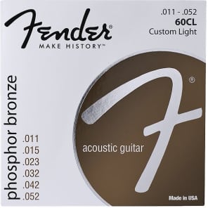 Fender Phosphor Bronze Acoustic Guitar Strings, Ball End, 60CL .011-.052 Gauges, (6) 2016