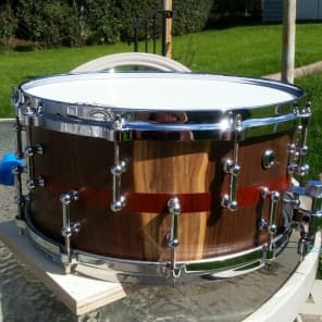 Custom Built Snare 14" X 6.5" Walnut/Bloodwood Stave Snare Drum 2017 Satin image 1