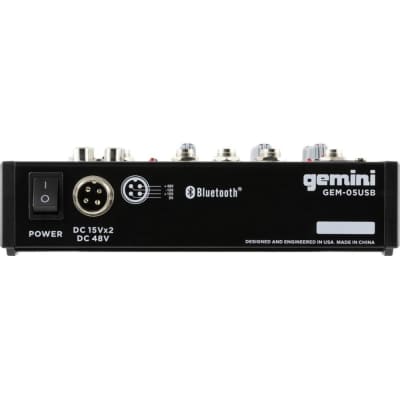 Gemini Sound GEM-05USB - 5-Channel Bluetooth Audio Mixer, USB Playback, Compact DJ Mixer Console with Phantom Power, 2-Band EQ, and FX Control image 6