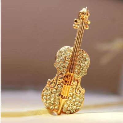 Golden Violin Rhinestone Viola Cello Brooch Pendant Pin - Show Passion & Fashion for the Art & Music Lifestyle - Performance image 2