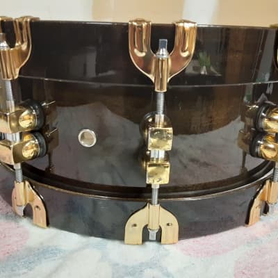 Premier 75th Anniversary Signia 14x5.5" 10-Lug Maple Snare Drum with Wood Hoops, Gold Hardware 1997 - Ebony image 5