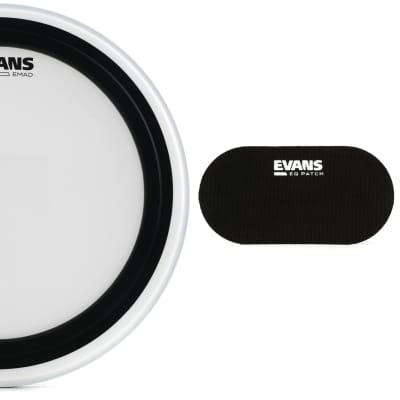Evans EMAD Coated Bass Drum Batter Head - 18 inch  Bundle with Evans PB2 Double Bass Drum Patch (pair) - Black Nylon image 1