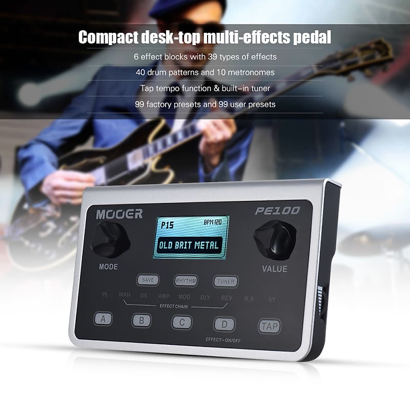 Mooer PE100 Guitar Multi-effects Pedal LCD Display 39 Types Effects 99 Preset image 1