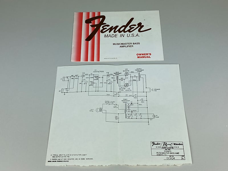 Fender Musicmaster Bass Amplifier Owner's Manual and Reverb